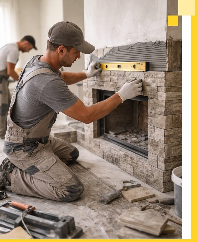 Облицовка каминов в Абакане, монтаж и отделка натуральным камнем