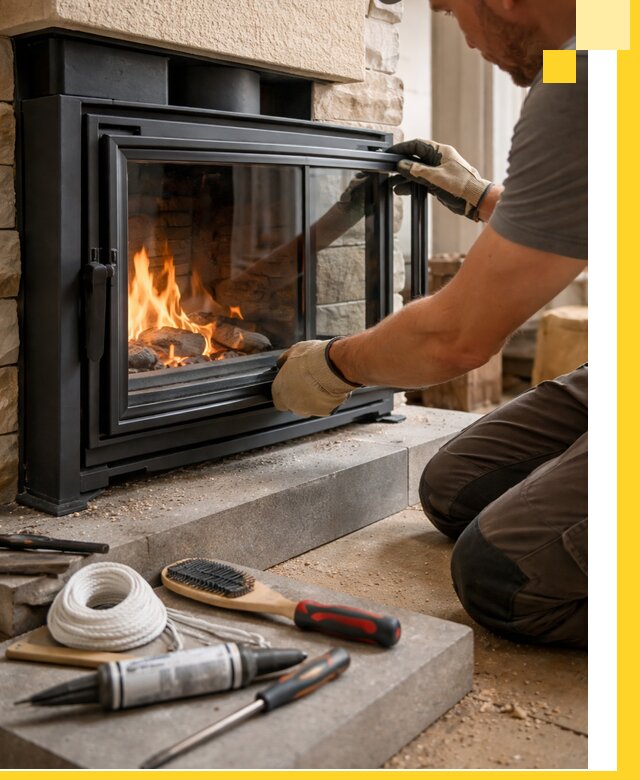 Производство, монтаж и доставка каминов со стеклом в Абакане