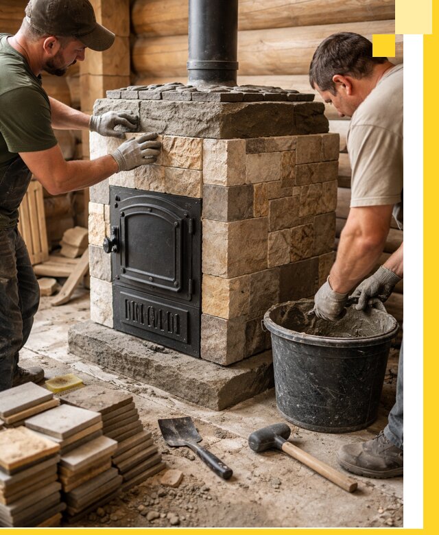 Облицовка банной печи под ключ в Абакане: камень и плитка