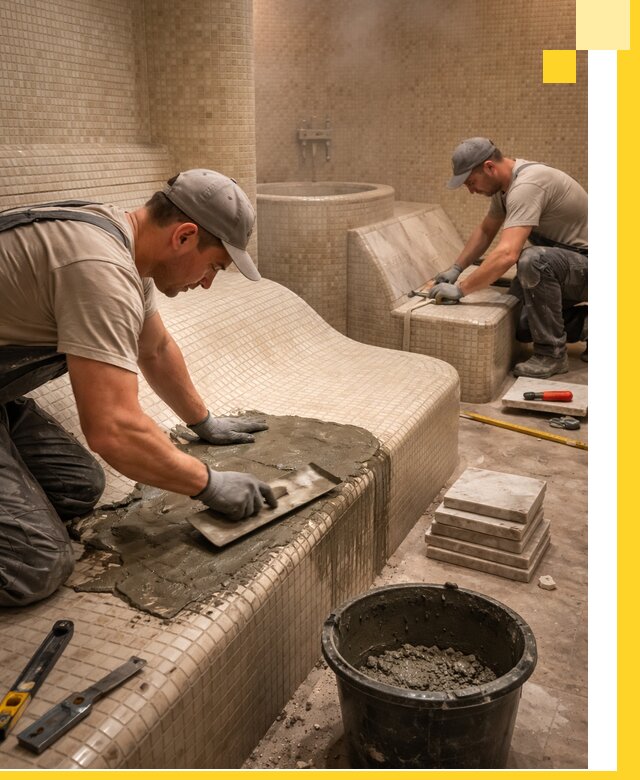 Лежаки для хамама под ключ в Абакане, проект и монтаж