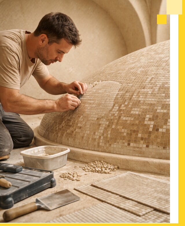 Профессиональная укладка мозаики для хамама под ключ в Абакане