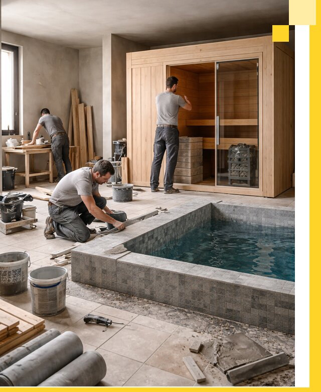 SPA зоны под ключ с бассейном сауной и печью в Абакане